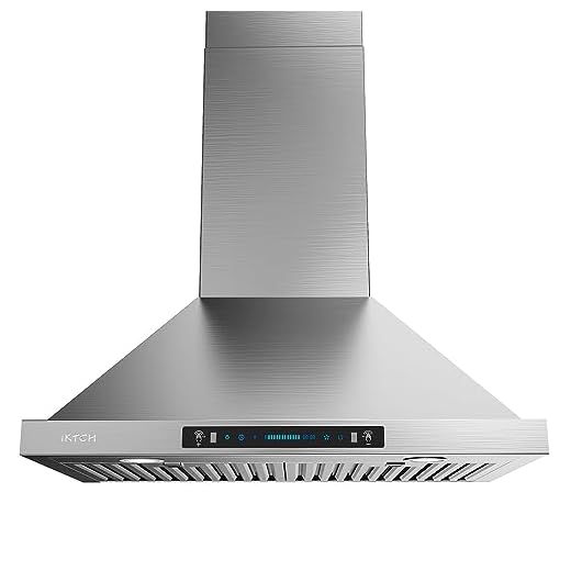 IKTCH 30-inch Wall Mount Range Hood 900 CFM Ducted/Ductless Convertible, Kitchen Chimney Vent Stainless Steel with Gesture Sensing & Touch Control Switch Panel, 2 Pcs Adjustable Lights(IKP02-30'')