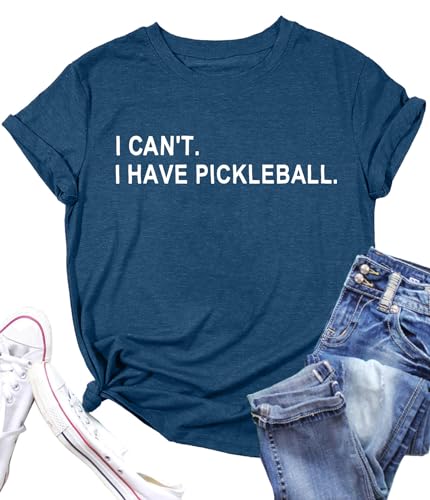 Pickleball Shirts Women Pickleball Graphic Tshirt Funny Pickleball Gift T-Shirt Short Sleeve Tops(Word-Blue,X-Large)