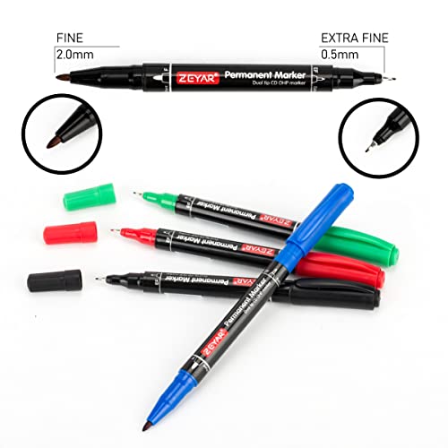 Zeyar Twin Tip Permanent Markers, Cd/Dvd Markers, 6 Black Color, Ultra Fine Point And Fine Point For Signature And Marking (6 Black Color) #TOP2