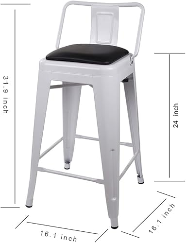 Vista 21 de GIA Taburete de metal con respaldo bajo de altura de mostrador de 24 pulgadas con asiento de cuero vegano, color plateado