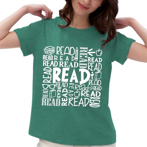Image of Reading Teacher Shirt Women-Cute Read More Books Short Sleeve Library Book Lovers Daisy Tee Tops