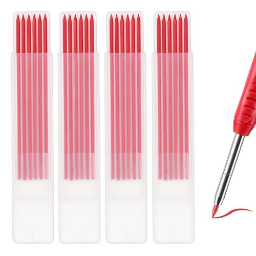 24Pcs 2.8mm Carpenter Pencil Refill - Long Lasting HB Refill for Construction Pencils Replacements Carpenter Marker Graphite Woodworking Mechanical Pencil Leads(Red)