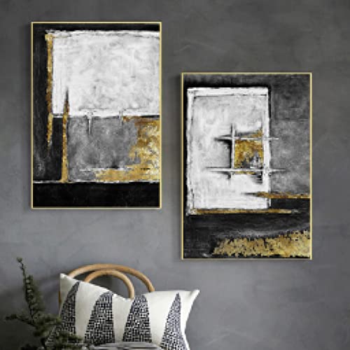 Peinture impression sur toile salon moderne noir blanc doré 40x60 - 2