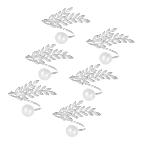 YIZITU Anneaux De Serviette en Forme d'oreille Blé en Métal Et Perles Romantiques 6 Pièces Porte-Serviettes Élégants Boucles pour Réception Mariage Table Metal Wheat Ear Napkins Rings