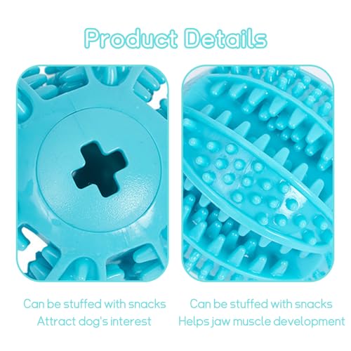 NEERIX Futterball für Kleine Große Hunde,Zahnpflege Hunde Spielsachen,Naturkautschuk Hundespielzeug Intelligenz Ball,Interaktiver Leckerli Spender,Zahnreinigung, IQ Training(5 cm, Blau,Grün)