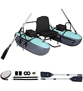 Xprotdoor Inflatable Pontoon Boat with Stainless Steel Guard Bar and Folding Seat - Paddles, Foot...