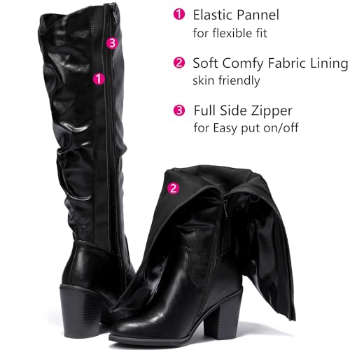 Luoika Women's Extra Wide Calf Knee High Boots, Wide Width Slouchy Knee-High Boots Chunky Pump Heel Plus Size Boots.3
