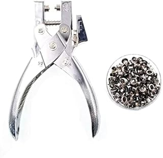 JZK Heavy Duty 5mm Single Hole Punch and Eyelet riveting Pliers Set with 200 Rivet for Paper Cardboard Leather Belt Cloth Thin Plastic, Metal Stud Punch kit Hole Puncher Tool