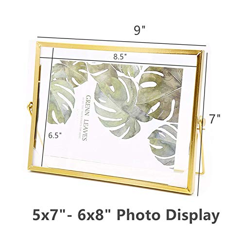 Leoyoubei Floating Glass Frame,Vintage Style And Glass Photo Frame Collection Metal Geometric Picture Frame,Double Glass,Metal Desk Vertical Frame 5X7 To 6X8 Photo Display (Horizontal-Gold) #TOP1