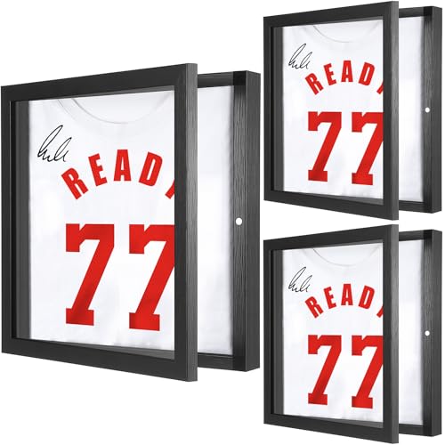 3 Pack T Shirt Display Frame, 11.3'' X 11.3'' Black Imitation Wood T Shirt Frame with 98% UV Protection Acrylic, 1' Depth of Usable Space Shadow Box, Display Case for Shirts, Jerseys, Memorabilia