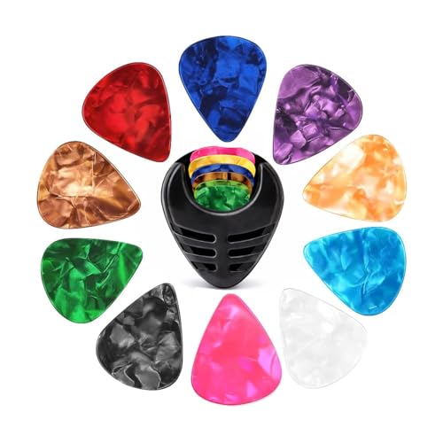 Image of DEVICE OF URBAN INFOTECH Guitar Pick Set - 0.46mm Guitar Picks with 1 Pick Holder - Thin Celluloid Plectrums for Acoustic & Electric Guitar Colorful Picks with Holder (20 Picks with Holder)