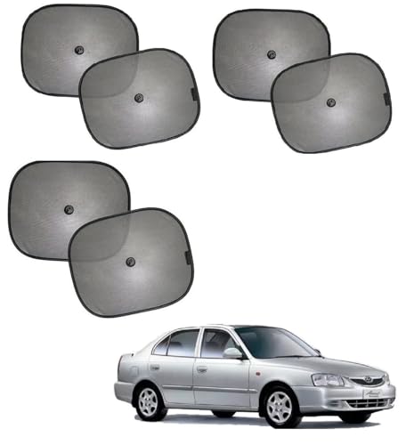 Image of Kozdiko Black Color Chipokoo Car Window Side Sunshade Curtains with Vaccum Suction Cups Set of 6 Pcs for Hyundai Accent