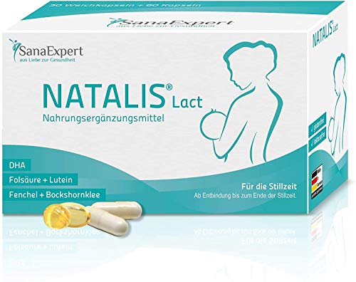 SanaExpert Natalis Lact, complément alimentaire pour l'allaitement riches en vitamine DHA et acide folique, 90 capsules