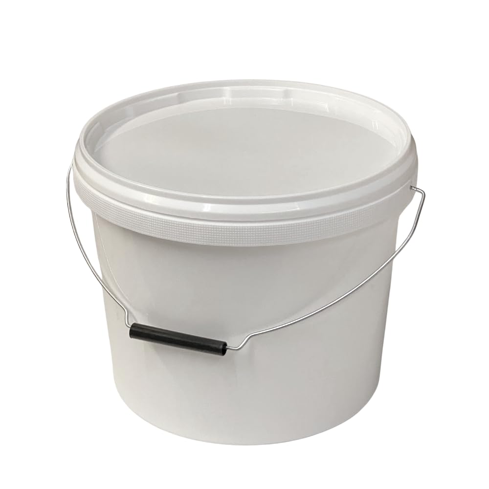 White 10L Food Safe Plastic Bucket with Tamper-Evident Lid & Metal Handle | Lightweight Airtight Storage Container for Food, Feed & DIY (10 Buckets)