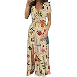 GLUDEAR Women Casual 2 Piece Outfits Insect Floral Print Crop Top High Split Maxi Dress Sets,Ladybug,3XL