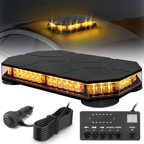 Gyrophare à 42 LED avec Câble de 3.8 Mètres, Jaune LED Avertissement 12-24V avec Aimant, étanche IP68, 38 Modes pour Véhicules de Construction Tracteur Remorque Chasse-Neige