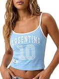 IDEWO Flag Print Crop Tops for Women Spaghetti Strap Silm Fit Tank Tops Crop Jersey 2000s Summer Going Out Tops (US, Alpha, Medium, Regular, Regular, Argentina)
