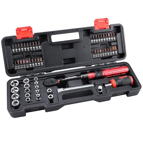 ATsafepro Clé Dynamométrique 1/4" 3-25Nm,61 Pièces Jeu de Tournevis Magnétique avec Tête Réversible,Pécision ± 3% Pour Vélo, Bricolage, Mécanique Auto – vue 8
