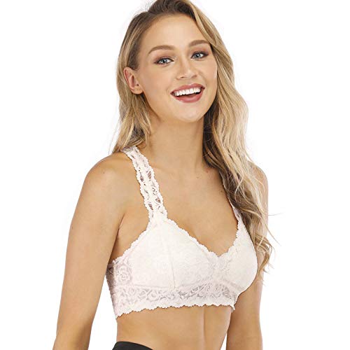 Rolewpy Women's Sexy Lace Bra Removable Padded Racerback Breathable Bralette Bustier Sports Bras (White, M(36A 36B 36C 36D))