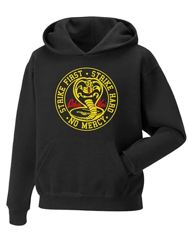 Cobra Hoodie Fighting Karate TV Show 80s Film STRIKE FIRST - STRIKE HARD Unisex Hoodie- Quality Printed Pullover Hooded Top for martial arts TV shows For Fans Birthday Christmas Uk Men/Women/Kids