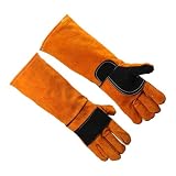 FCMSYL 17.6Inches Heat Resistant Welding Gloves, Fire & Heat Proof Fireplace Gloves, Bite & Scratch Resistant, Heavy Duty Leather for Welding/BBQ/Wood Stove/Furnace/Oven/Forge/Animal Handling/Pet Care