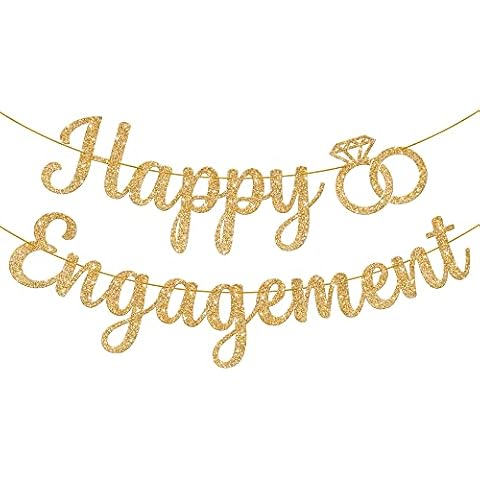 KatchOn, Gold Glitter Happy Engagement Banner - 10 Feet, No DIY | Engagement Party Decorations | Engagement Party Banner, Happy Engagement Decor | Engaged Banner, Bachelorette Party Decorations Cover