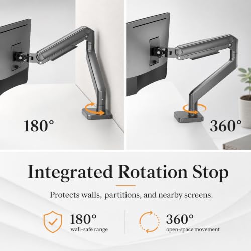 Image of BIJASANI Heavy Duty Single Monitor Arm l 3 Years of Warranty l 20KG Capacity l Gas Spring Dual C-Clamp Desk Mount for 17-49 Inch Ultrawide Screens, Premium Motion Stand,