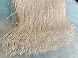 XLANDALYUEFA Adorno de Flecos, 1/10 Yardas, Adorno Borla con Cuentas Pesadas Oro Rosa for Disfraz Baile, Vestido Alta Costura(Off White,1 Yard)