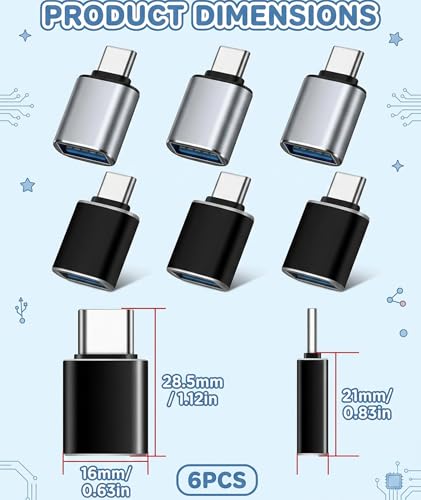 Image of 6PCS OTG Connector Type C, 6-Pack Multiport Adapter, 3 Black and 3 Silver, Fast Data Transfer for Mobile Gaming and Office Setup, Type-C to USB Converter for Multiple Devices