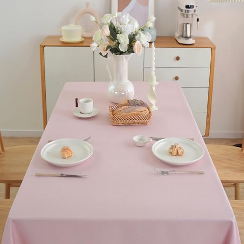 Alsoo Table Cloth Rectangle Table, 60×90 Inch Linen Textured Table Cloth Waterproof Spill-Proof TableCloths Wrinkle Free Fabric Farmhouse Table Cover for Dining Parties Buffets Holidays,Light Pink