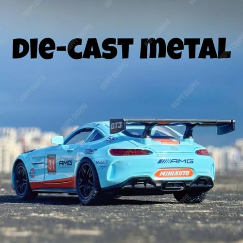 Image of Die-Cast Car Model 1:32 Scale AMG GT3 | Alloy Metal Car with Openable Doors, Hood & Trunk | LED Headlight & Taillight with Sound | Pull Back & Go Toy for Kids & Collectors