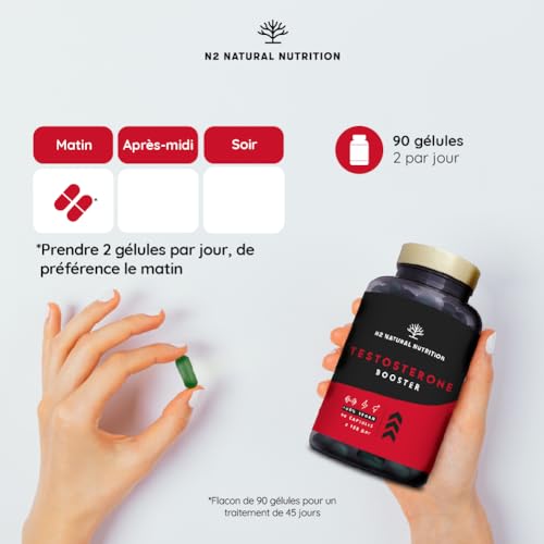 TESTOSTÉRONE HOMME BOOSTER - Musculation, Libido, Puissant, Énergie - Formule Naturel avec Maca, Fenugrec, Zinc, Vit B6 et Ginseng. 90 Capsules. VÉGAN. N2 Natural Nutrition – Image 5
