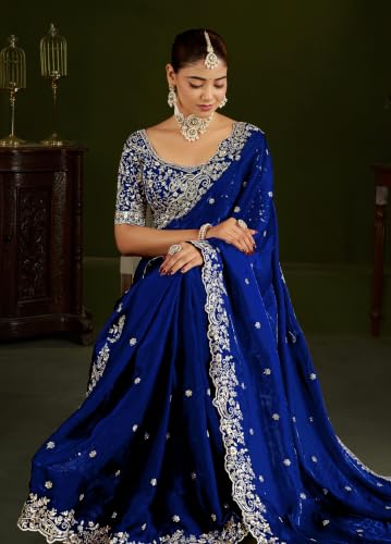 Image of DESTY Saree with Intricate Gold Embroidered Border & Designer Blouse