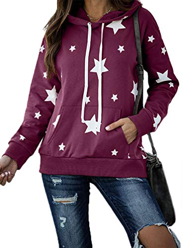 Bluza z kapturem damska jesień młoda moda gwiazdy nadruk sweter z długim rękawem na co dzień luźny sweter bluza, Fioletowy, XXL