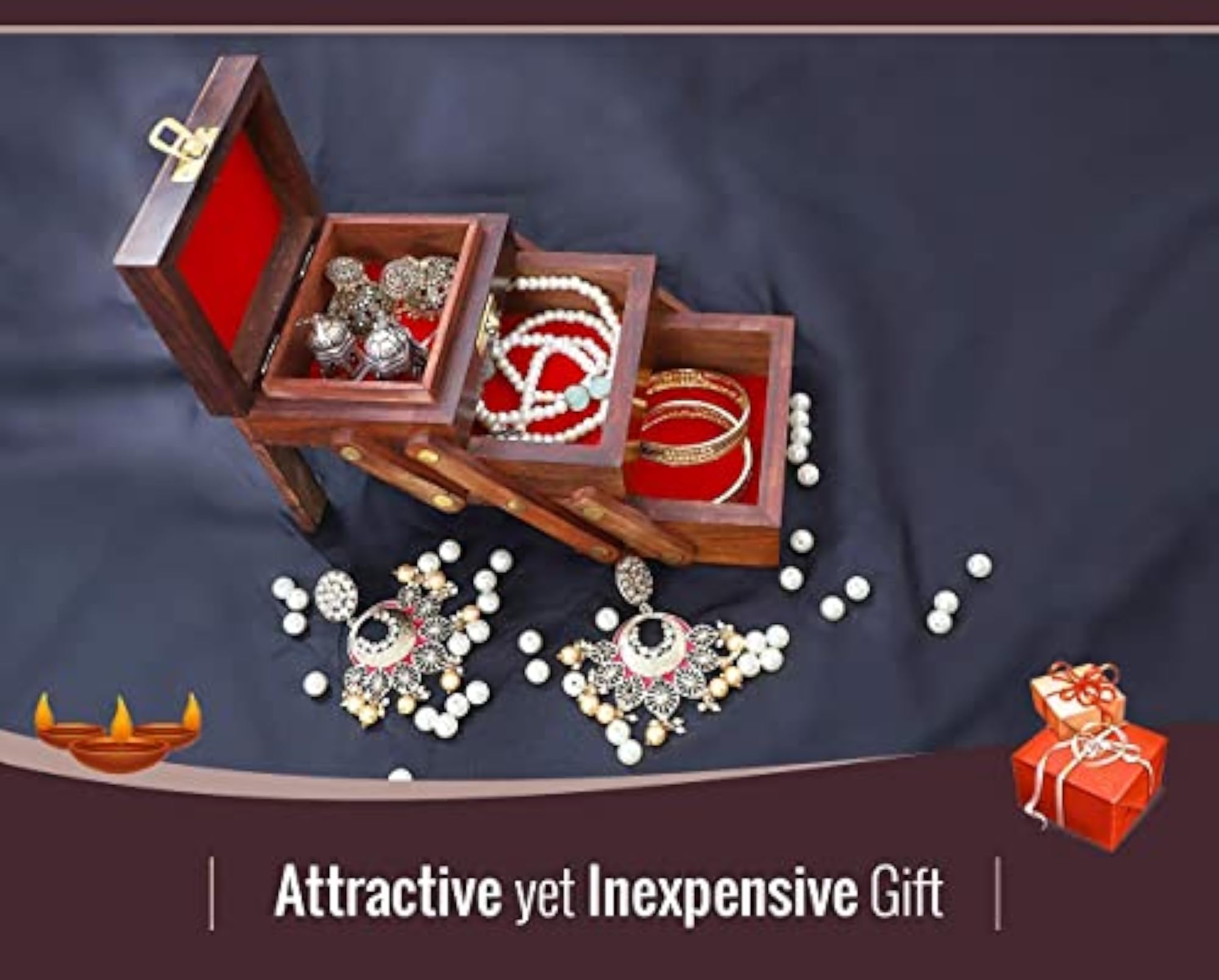 Wooden Jewellery Box with Expandable Compartments