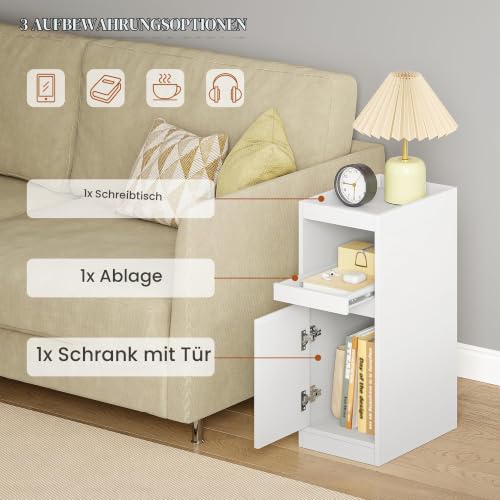 HEXCELEN Schmaler Nachttisch 2er Set mit Tablett, Weiß, 35 × 24 × 64 cm – Ansicht 6