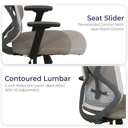 Image of Wakefit Gravita Ergonomic Office Chair for Work | 3 Year Warranty | Multi-Lock Seat Slider and Recline | Soft Armrest with 3D Adjustability| Strong Nylon Base | 8+ Hours of Comfort| White and Grey