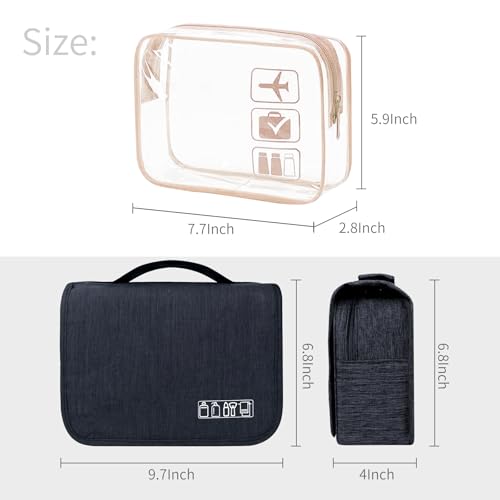 Image of Lcsmaokin Large Capacity Toiletry Bag Travel Bag with Hanging Hook for Men and Women Waterproof Travel Cosmetic Bag Bathroom Storage Bag for Brushes Set, Full-Sized Shampoo, Toiletries, Accessories,