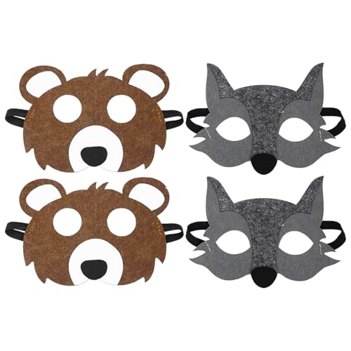 KSBBHDS 2 peças de máscaras de urso castanho e 2 peças de grandes máscaras de lobo grandes, brinquedos para crianças, acessórios de desempenho, acessórios para disfarces de festa.