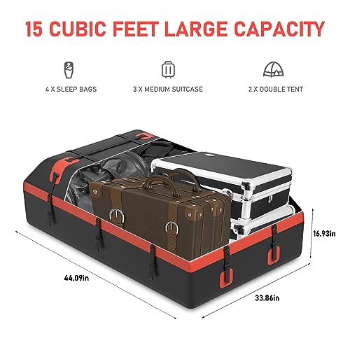 AUTOGEN 15 Cubic Feet Waterproof Car Roof Bag, Double Zipper Waterproof Rooftop Cargo Carrier for Universal Vehicle Fit with Anti-Slip Mat, 6 Door Hooks Suitable for Cars with/Without Roof Rack - Image 5