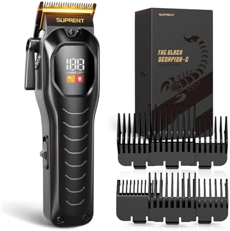 SUPRENT Mens Hair Clipper-Rechargeable Hair Cutting Kits with LED Display, Cordless Hair Clipper for Home Use & Barbers (Black)