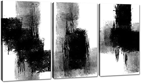 qorvami Black and White Abstract Wall Art Canvas Prints Stretched and Framed Wall Decor 12x16inchx3pcs Abstract Paintings Bedroom Decor Living Room Office Home Decor Modern Artwork Decoration