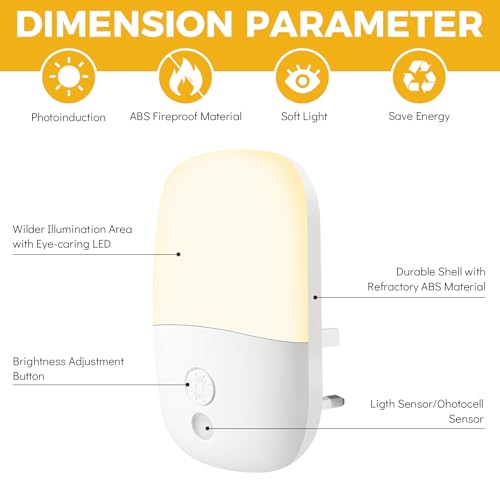 Jsdoin Wall Mount Night Light, with 5 Levels of Brightness and Dusk to Dawn Light Sensor, Children's Night Light for Children's Rooms, Stairs, Hallways, Bedrooms, Warm White (1PACK) - Image 3