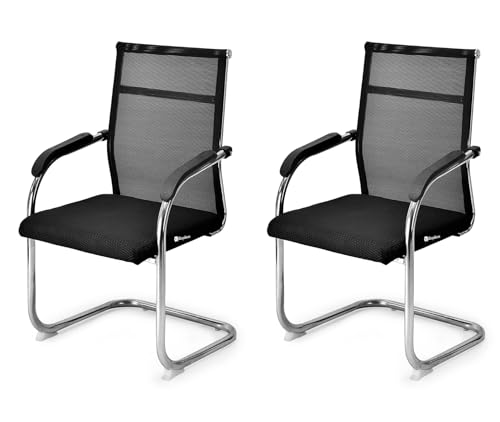 Image of GOYALSON Visitor Mesh Back and Chrome Base Suitable for Reception Home Conference Room Study Computer Restaurant Chair Cushioned seat Heavy Duty Chair (2, Black, Mesh Back)