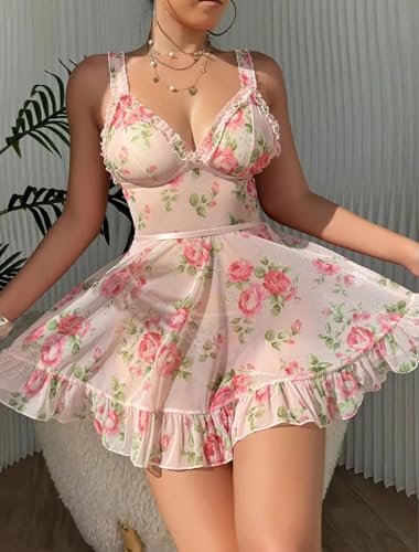 Image of GirlFriend SSoShHub Women Leather Lingerie Black Babydoll Round Neck Nightwear Chemise Nightie Bodysuit Lingerie First Night Honeymoon Mini Nightdress Sheer mesh with Panty