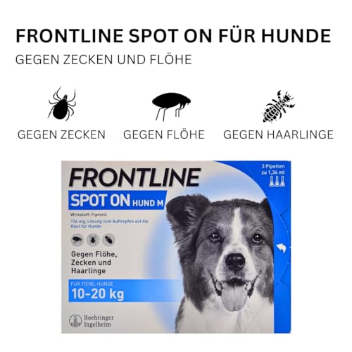 Frontline Spot on für Hunde - Zuverlässiger Schutz gegen Zecken, Flöhe und Haarlinge – Einfach aufzutragen I Sparset mit give-Away von Pharma Perle (Frontline für Hunde M 10-20 kg 2 x 3 St.)