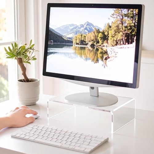 Amazing Abby Acrylic Monitor Stand Riser for Desk (1-Pack), Clear Plastic Computer Monitor Riser with Keyboard Storage, Heavy-Duty 3-3/8\" Riser for PC Laptop Screen, Great for Home and Office Use - Thumbnail 2