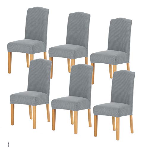 TIANSHU Stretch Dining Room Chair Cover for Home Decor Durable Washable Dining Chair Slipcover Antislip Parson Chair Cover (6 Pack, Light Gray)