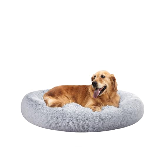 Image of Amazon Basics Washable Donut Pet Bolster Faux Fur Bed with Removable Cover, Anti-Slip Bottom for Dog, Grey, 45 inch x 45 inch