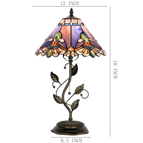 Image of Tiffany Table Lamp Stained Glass Bedside Reading Light W12H19 inch